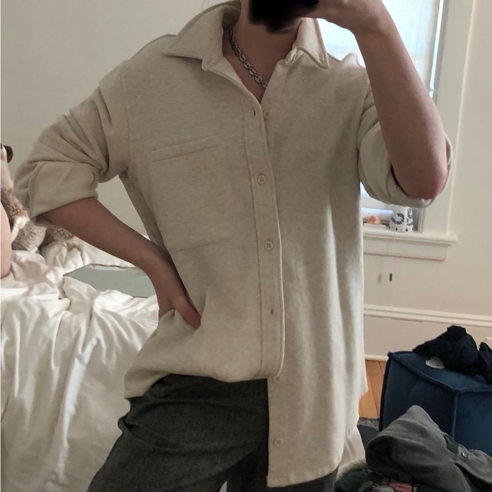 BUNDLE of two TNA by Aritzia cozy boyfriend button down sweatshirts. Sizes M/3